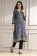 Blue Printed Straight Kurta image number 5
