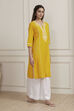 Yellow Cotton Solid Straight Kurta image number 4