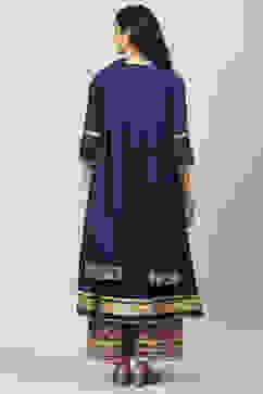 Blue Cotton Anarkali Kurta Palazzo Suit Set image number 4