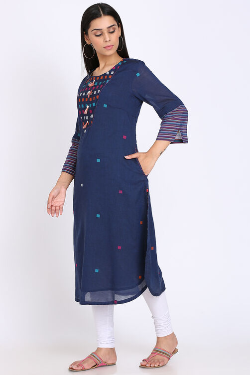 Off White Cotton Straight Yarndyed Kurta image number 2