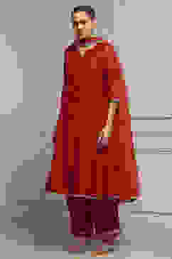 Red Polyester Kalidar Printed Suit Set image number 3