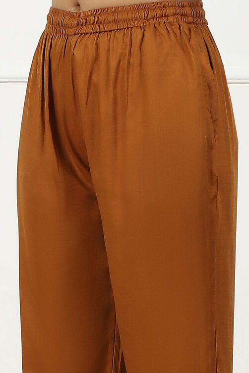 Tan Brown Mid-Rise Straight Palazzo image number 1