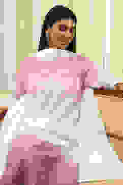 Pink Cotton Schiffli Straight Suit Set image number 1