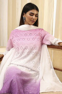 Pink Cotton Schiffli Straight Suit Set image number 1
