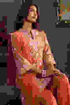 Orange Chanderi Embroidered Straight Suit Set image number 1