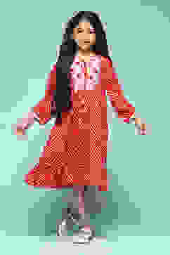 Red Polyester Tiered Dress image number 0