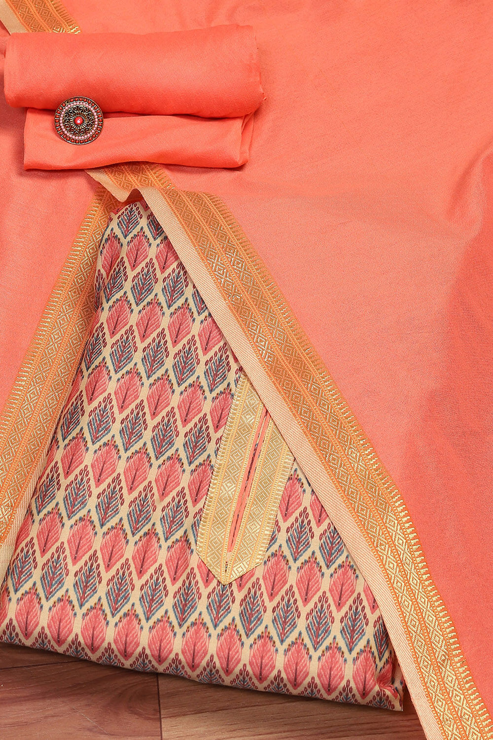 Grey Cotton Handloom Unstitched Suit Set image number 0