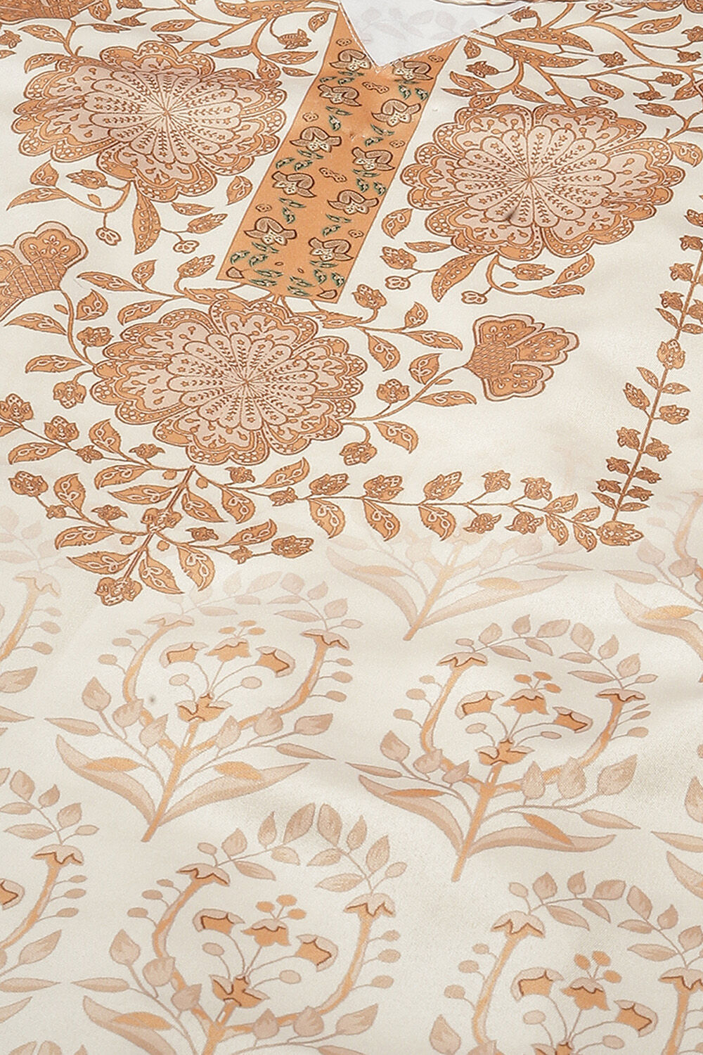Beige Cotton Screen Print Unstitched Suit Set image number 15