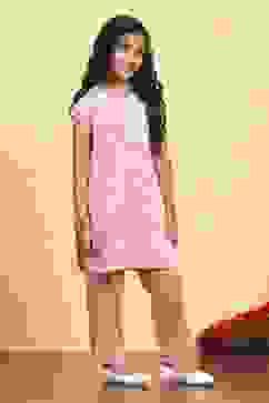 Peach Cotton Straight Printed Kurta Pants Set image number 5