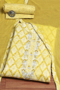 Mustard Cotton Printed Embroidered Unstitched Suit Set image number 0