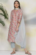 Tea Green Poly Metallic Straight Suit Set image number 0