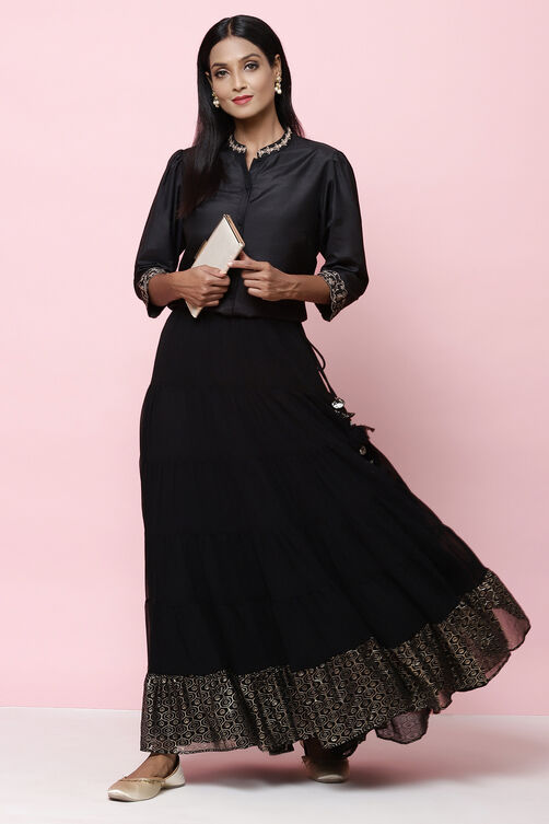 Black Straight Art Silk Shirt Embroidered Kurti image number 6