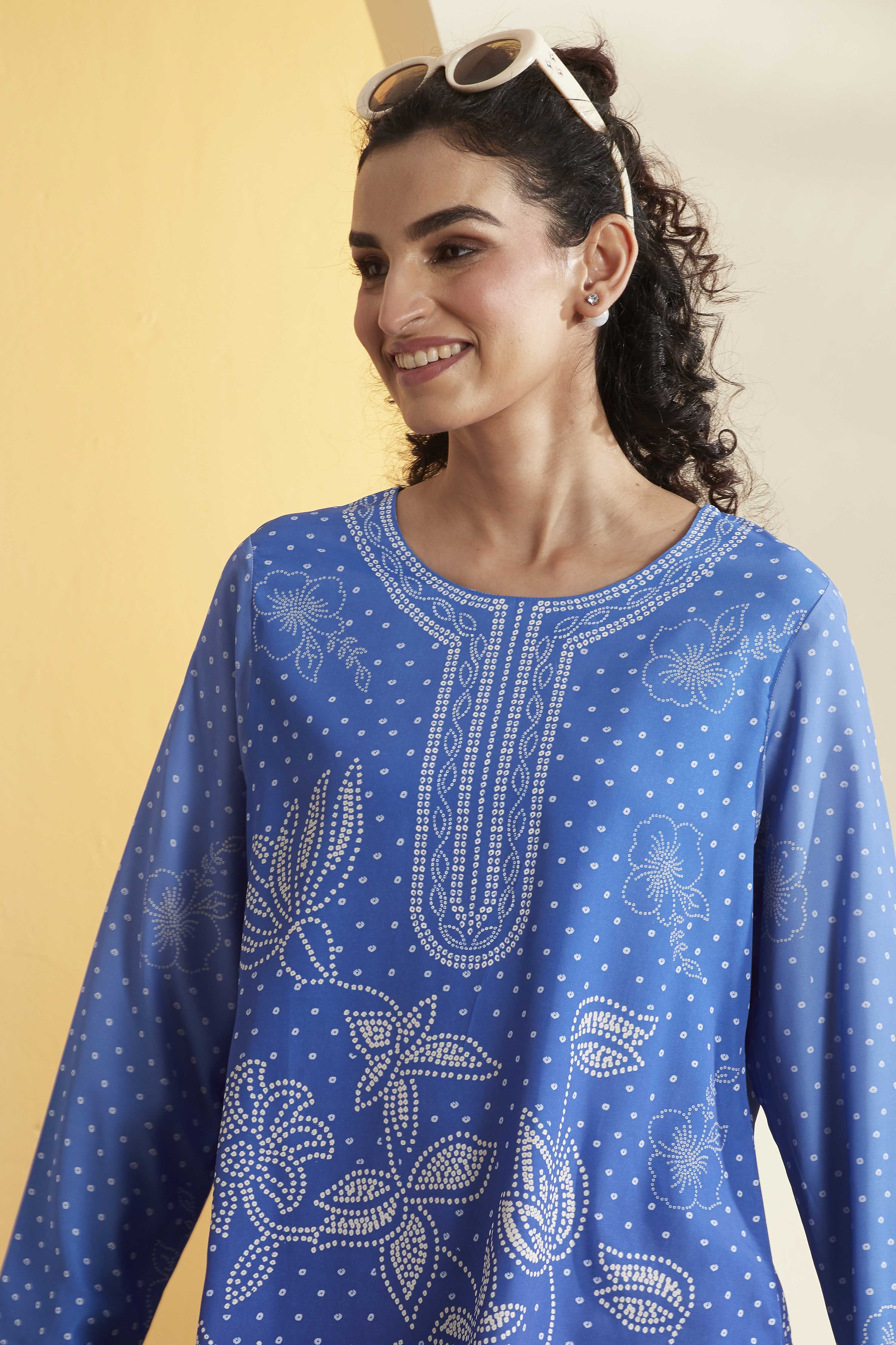 Blue Printed Straight Kurti image number 1
