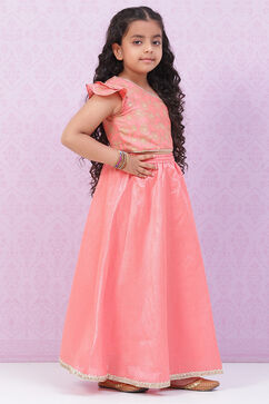 Peach Art Silk Girls Lehenga Set image number 5