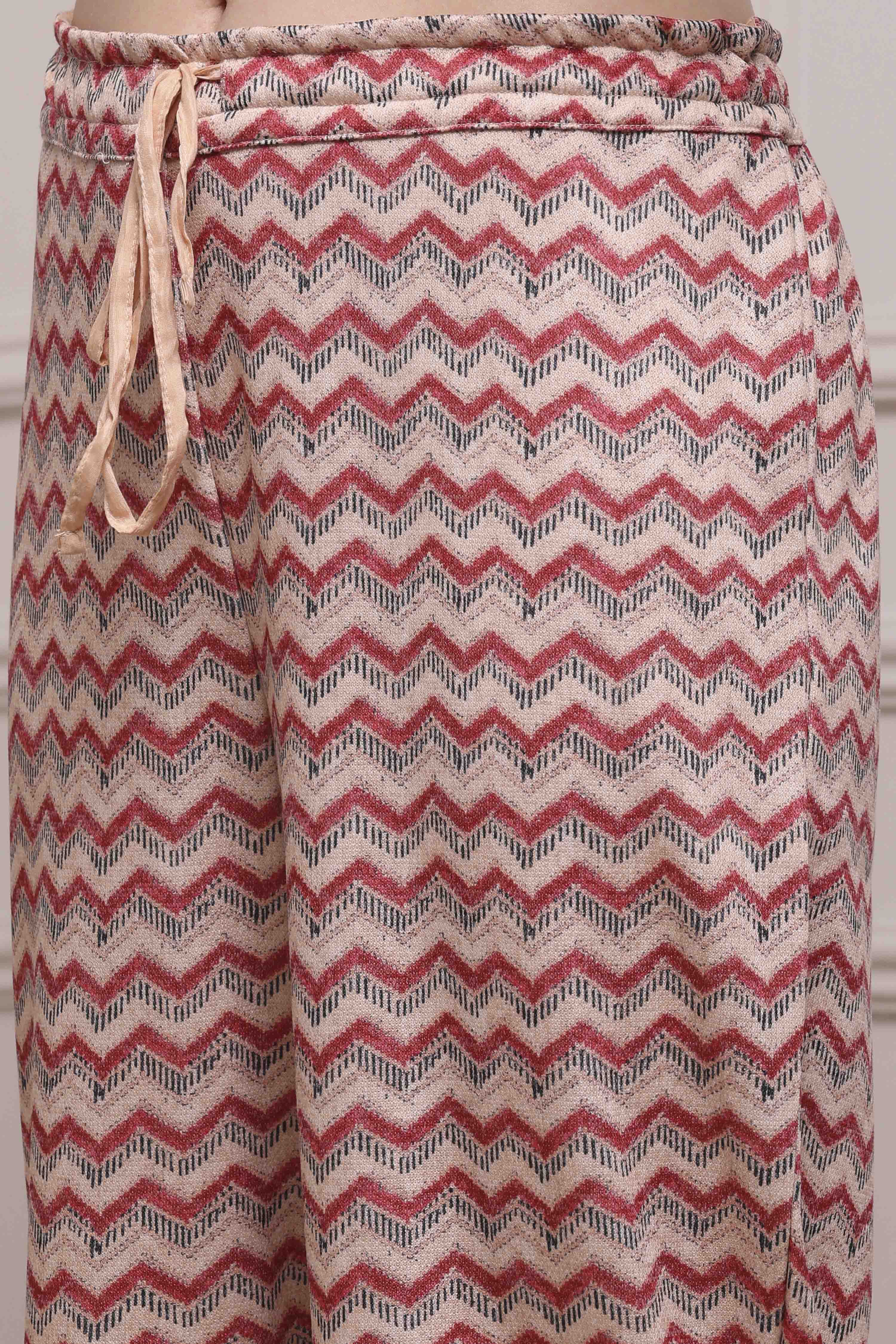 Beige Blended Printed Straight Kurta Pants Set image number 2