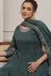 Teal Cotton Printed Anarkali Suit Set image number 1