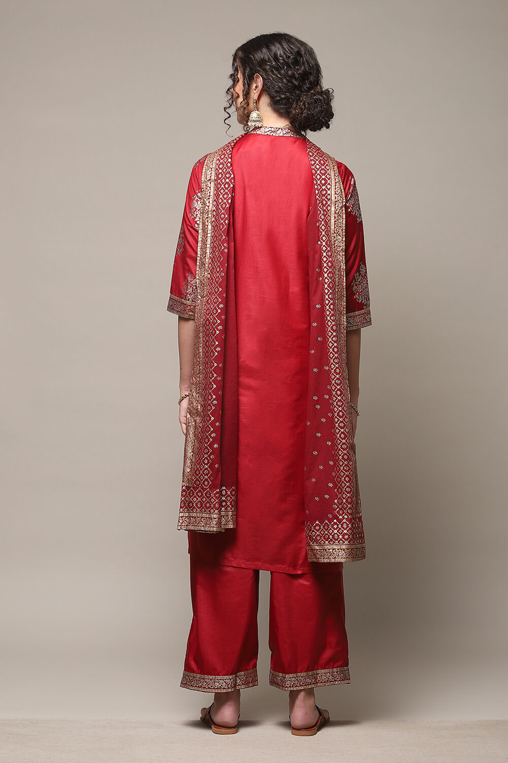 Sap Green Art Silk Straight Kurta Palazzo Suit Set image number 4