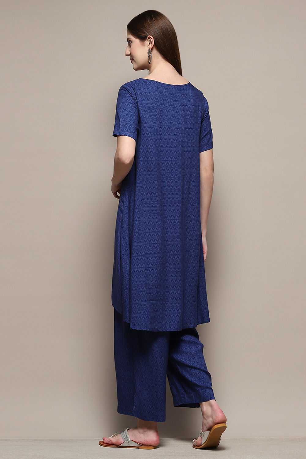 Indigo Rayon Asymmetric Kurta Palazzo 2 Piece Set image number 4