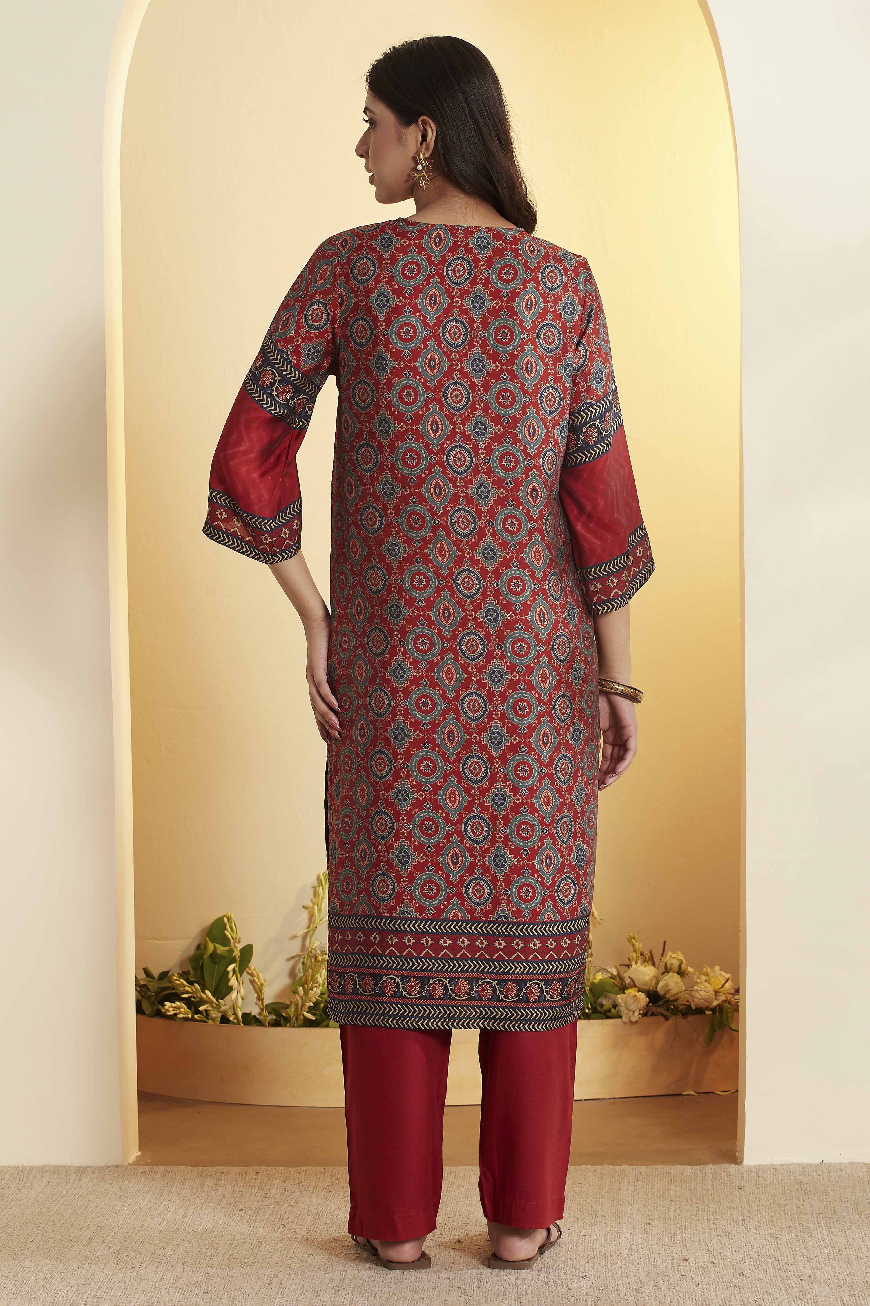 Rust Viscose Blend Straight Suit Set image number 5