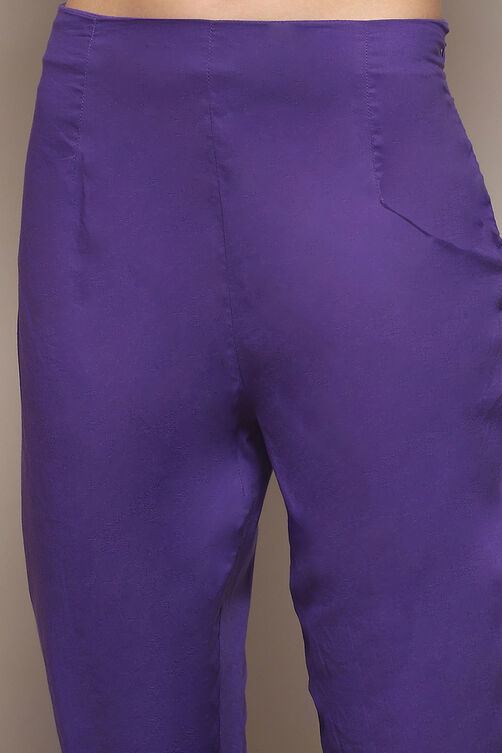 Pink & Purple Voile Straight Printed Kurta Slim Pant Suit Set image number 2