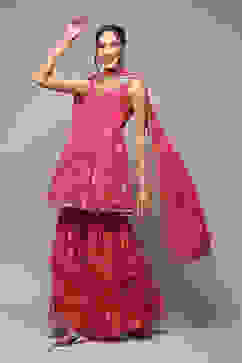 Deep Fuchsia Polyester Straight Kurta Garara Suit Set image number 5