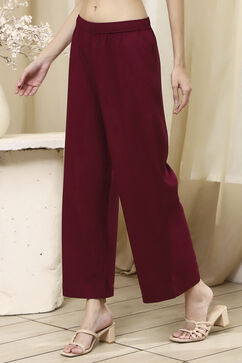 Burnt Orange Viscose Straight Solid Pants image number 2