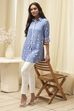 Blue Printed High-Low Short Kurta image number 0