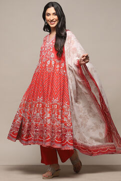 Coral Cotton Anarkali Suit Set image number 7