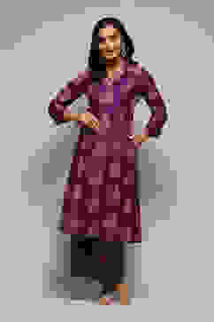 Voilet Polyester A-Line Printed Kurta Palazzo Suit Set image number 0