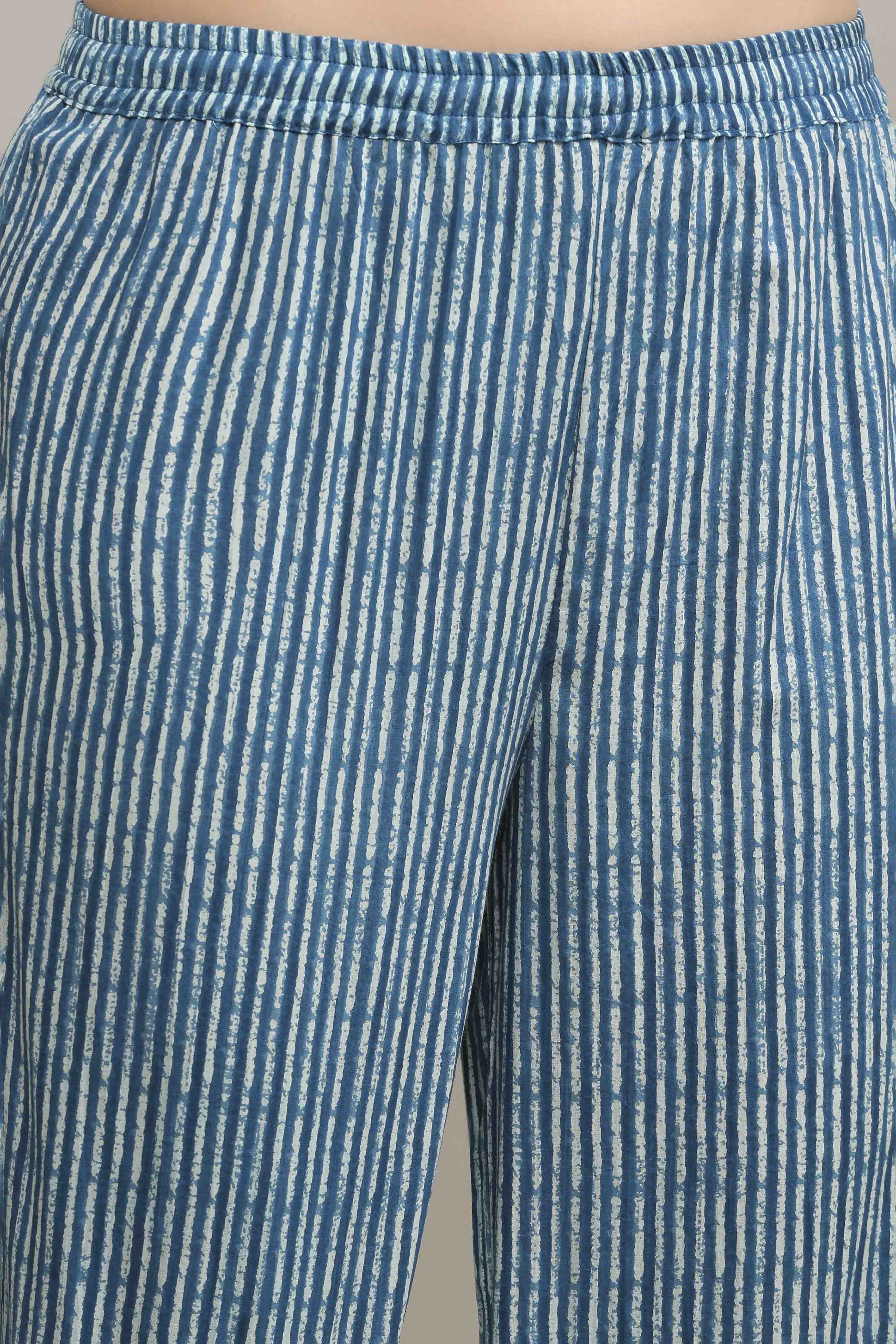 Blue Cotton Straight Suit Set image number 2