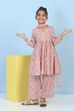 Peach Cotton Printed Gathered Suit Set image number 0