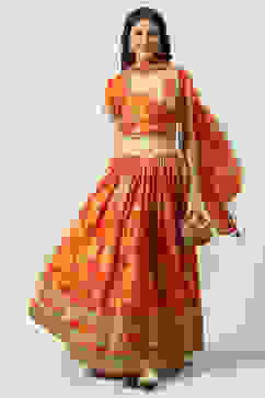 Orange Cotton Lehenga Set image number 0