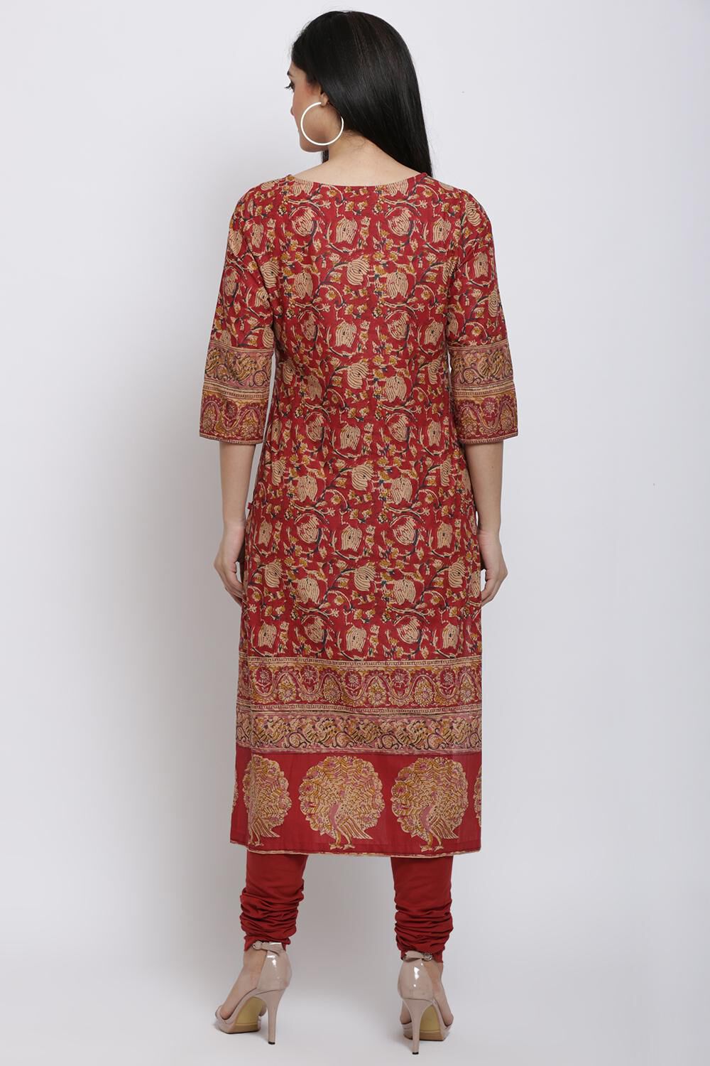 Red Straight Kurta Churidar Suit Set image number 4