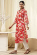 Red Pure Cotton Floral Straight Kurta image number 2