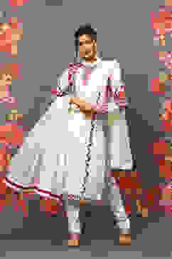 Rohit Bal Off White Cotton Blend Straight Kurta Suit Set image number 0