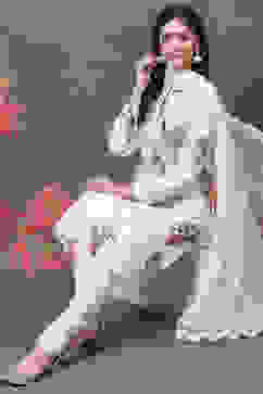 Rohit Bal Off White Cotton Silk Straight Printed Suit Set image number 0