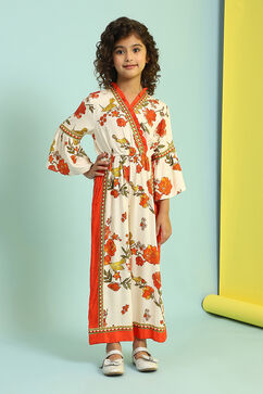 Cream-Colored and Rust Floral Straight Jumpsuit image number 5