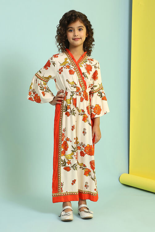 Cream-Colored and Rust Floral Straight Jumpsuit image number 5