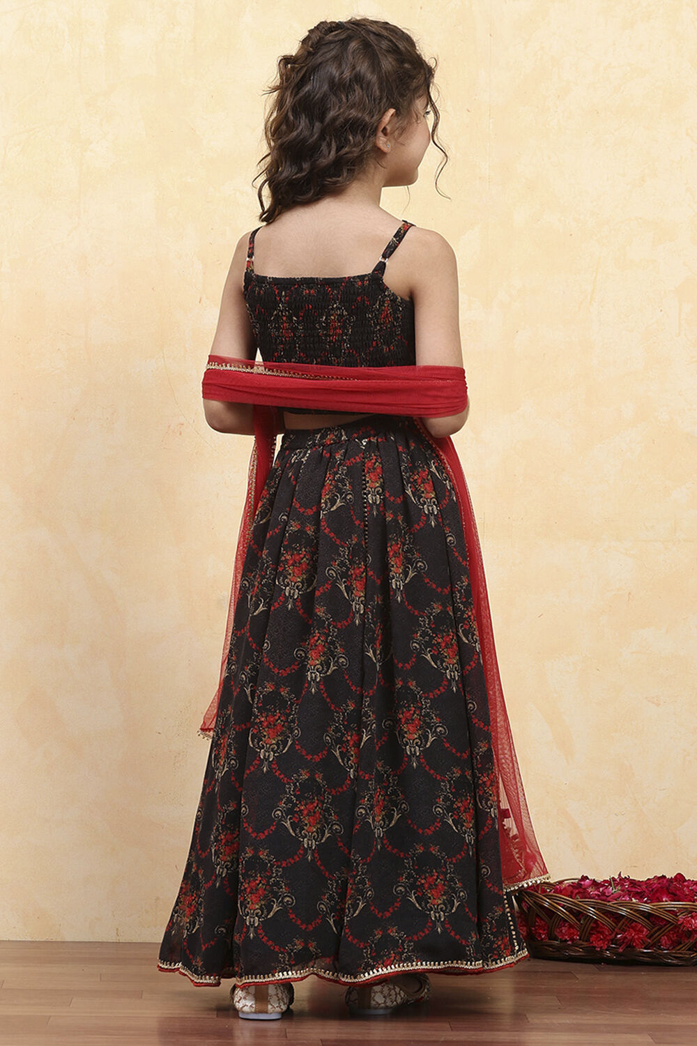 Black Polyester Printed Kalidar Lehenga Set image number 4