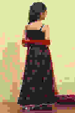 Black Polyester Printed Kalidar Lehenga Set image number 4