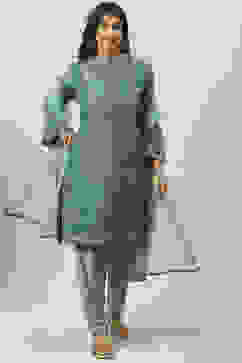 Sky Blue Printed Straight Kurta Salwar Suit Set image number 5