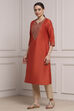 Burnt Orange Viscose Blend Solid Straight Kurta image number 2