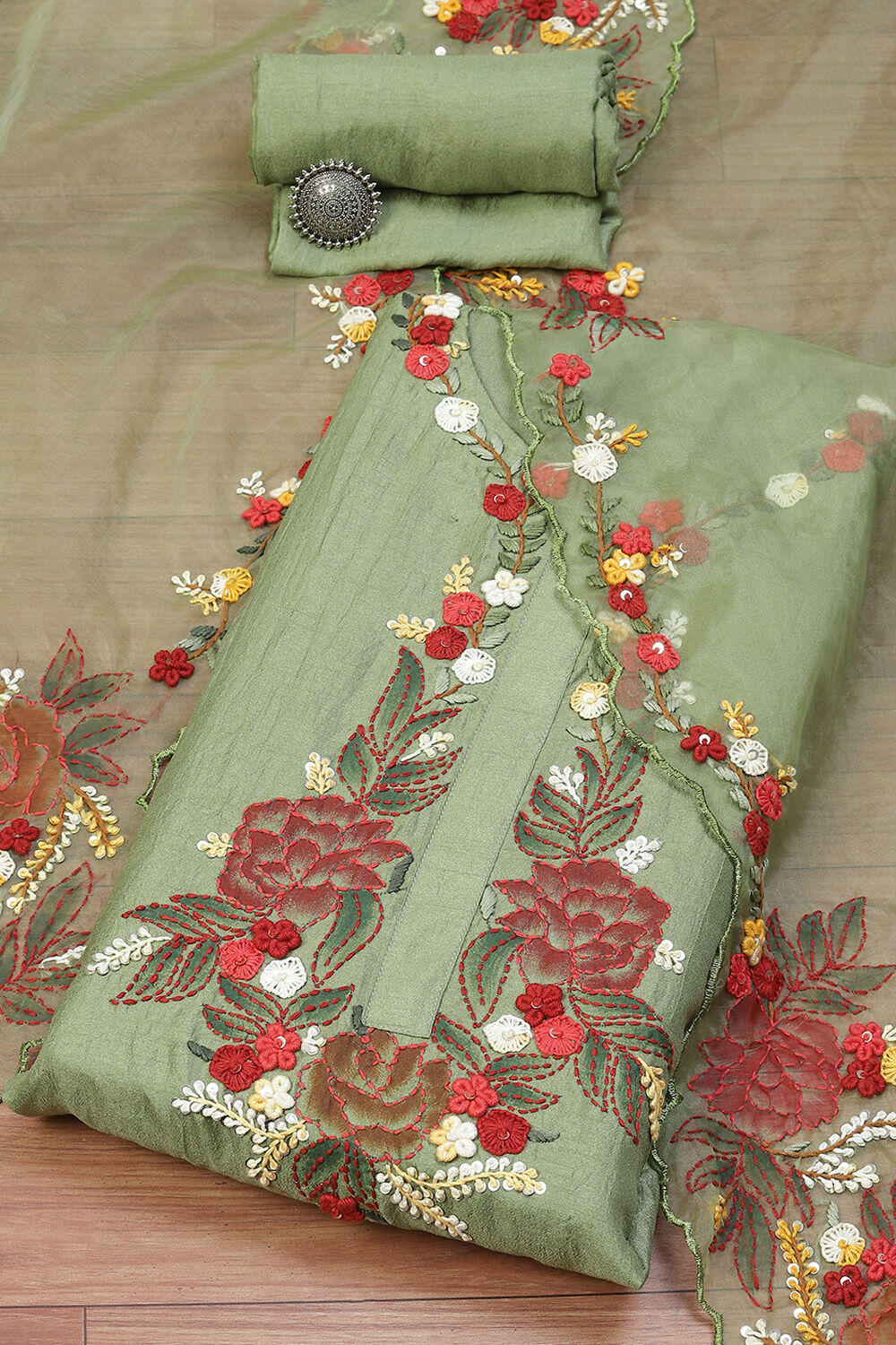 Yellow Cotton Blend Digital Print Unstitched Suit Set image number 0