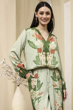 Green Viscose Blend Straight Printed Fusion Set image number 7