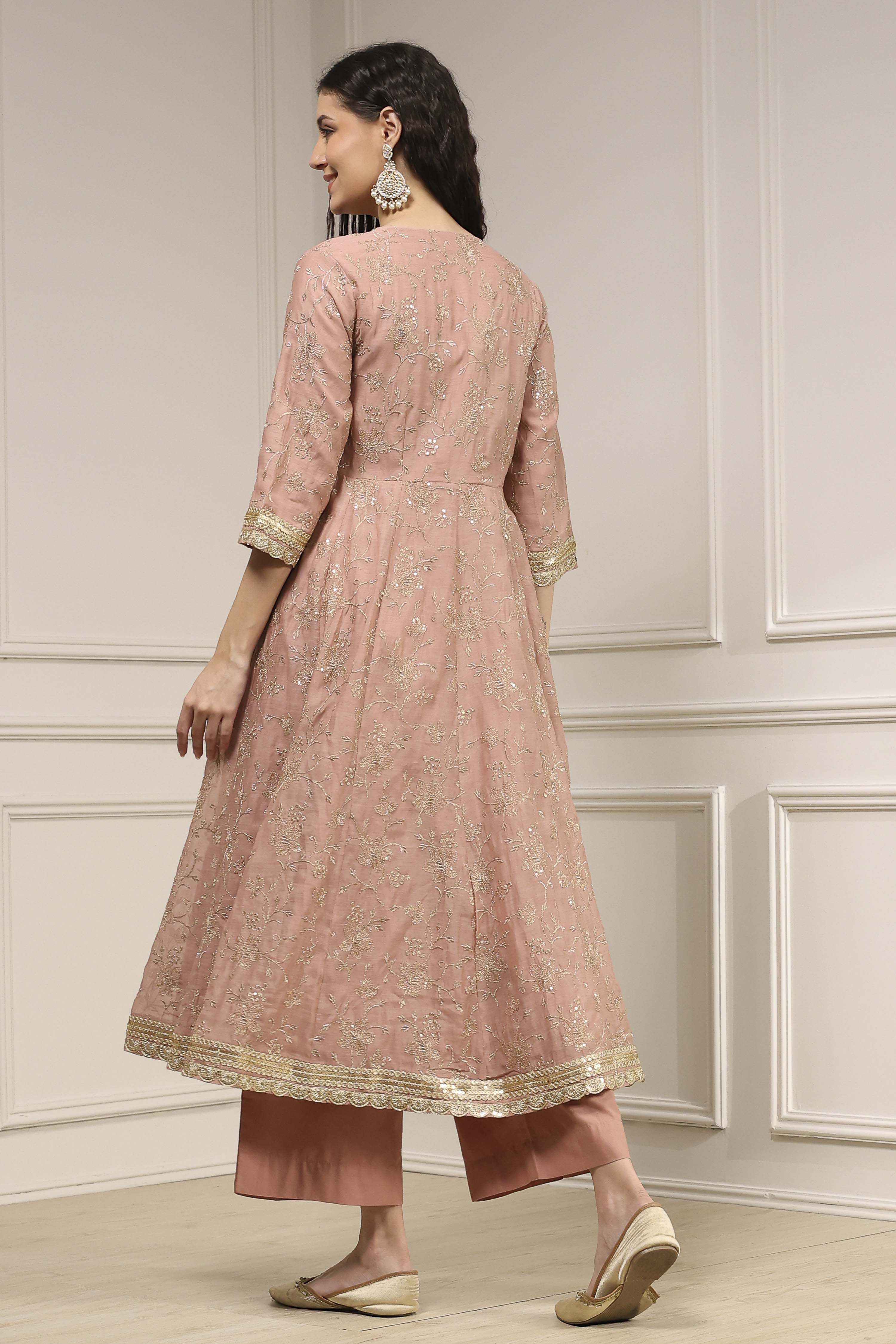 Natural White Embroidered Anarkali Fusion Set image number 4