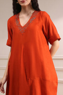 Burnt Orange Dyed Asymmetric Kurta Set image number 1