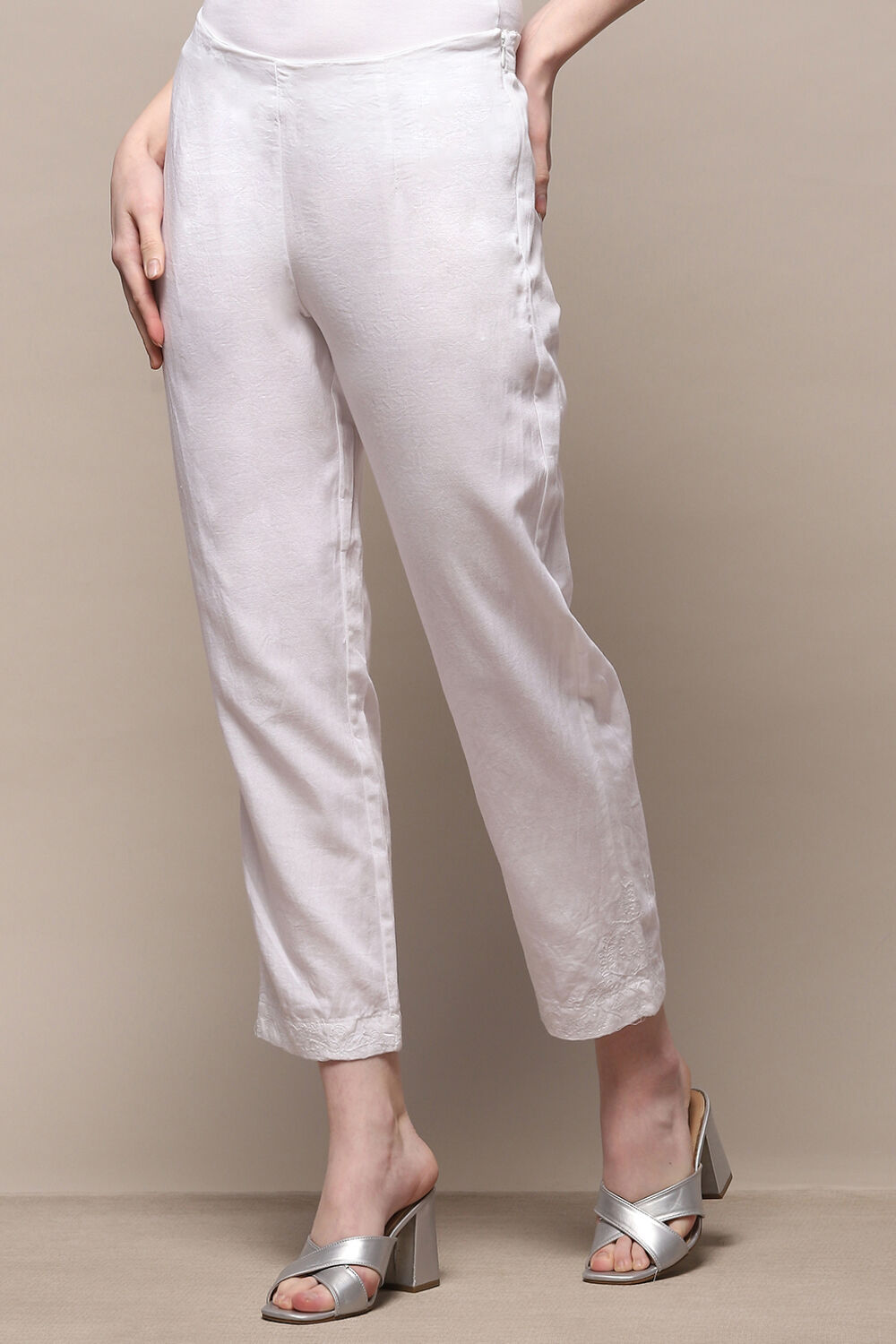 White Cotton Slim Pant image number 2