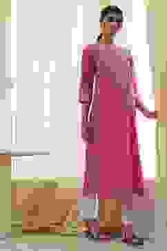 Pink Pure Cotton Printed Straight Kurta image number 0