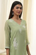 Aqua Embroidered Straight Suit Set image number 1