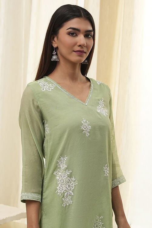 Aqua Embroidered Straight Suit Set image number 1
